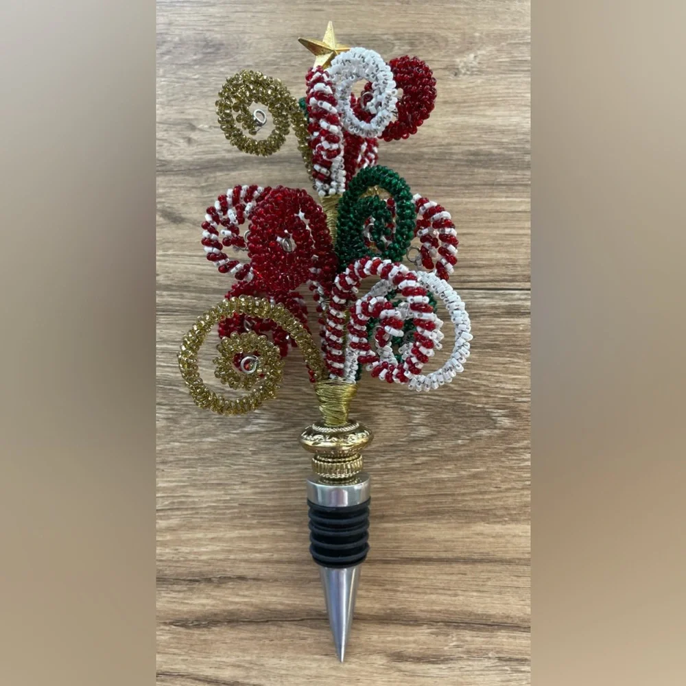 NWOB Pier 1 Imports Beaded Christmas Tree Wine Bottle Stopper Whimsical Seuss